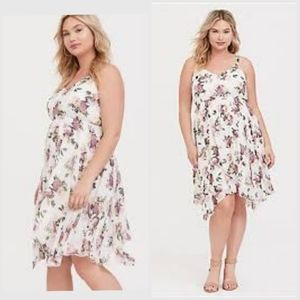Torrid White Floral Chiffon Tank Dress Handkerchief